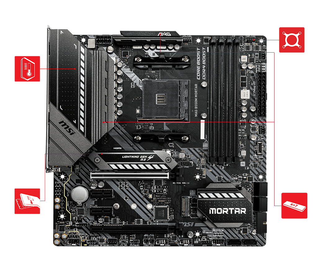 MSI MAG B550M MORTAR AMD AM4 DDR4 CF Lightning Gen 4 M.2 USB 3.2 Gen 2 HDMI mATX Gaming Motherboard
