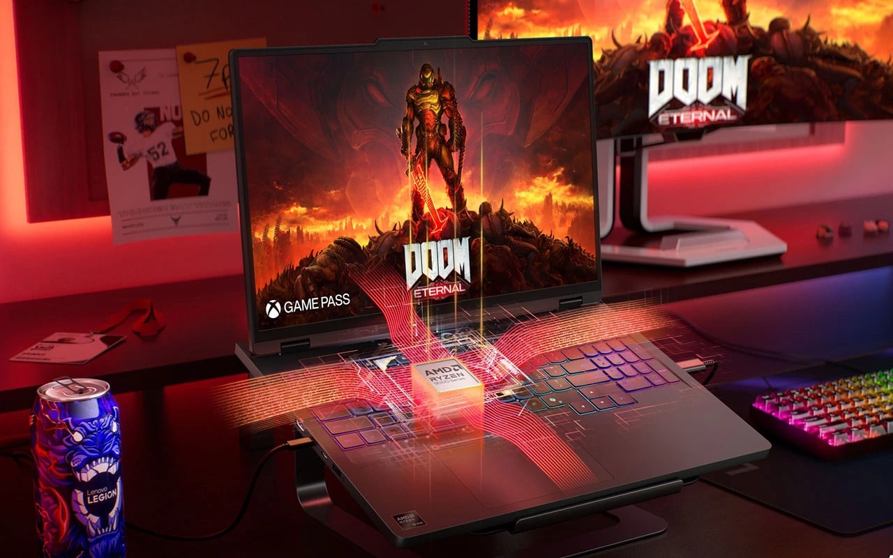 Showcases Legion Pro 5 Gen 10’s AI-tuned synergy between AMD Ryzen and NVIDIA RTX for max performance.